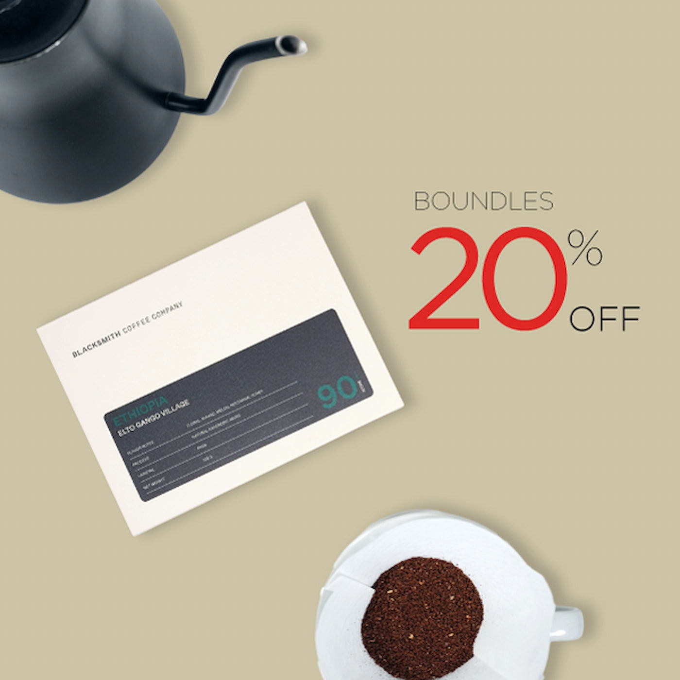 Blacksmith Coffee Company Ethiopia coffee bundle with 20% off promotion.